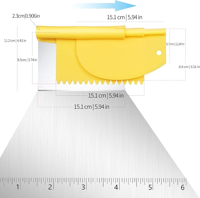 Suanyok Bench Dough Cutter-Flexible Plastic Bowl Scraper,Yellow | Bread/Pastry/Pizza/Flour/Cheese/Food/Vegetable Chopper,Stainless Steel Kitchen Tools,5-Piece Set,Dishwasher Safe