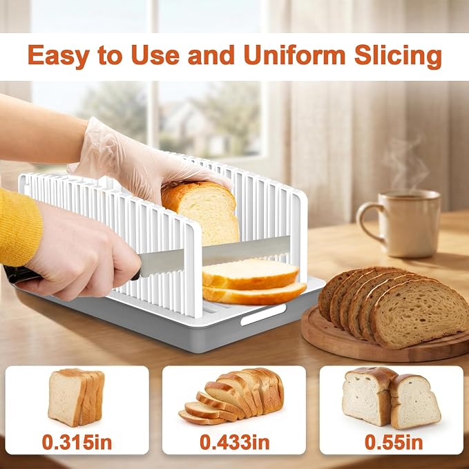 NIUXX Bread Slicer for Homemade Bread: Adjustable Width and Thickness Bread Slicer Guide with Crumb Tray, Foldable Compact Loaf Cutting Guide for Sourdough and Bagels