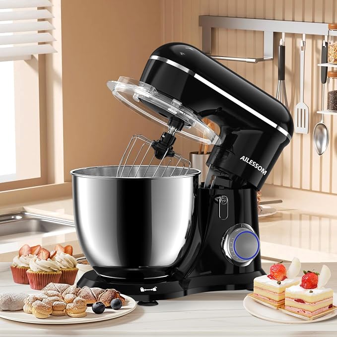 SAMSAIMO 3-IN-1 Electric Stand Mixer, 10-Speed With Pulse Button, Attachments include 6.5QT Bowl, Dough Hook, Beater, Whisk for Most Home Cooks (Onyx Black)