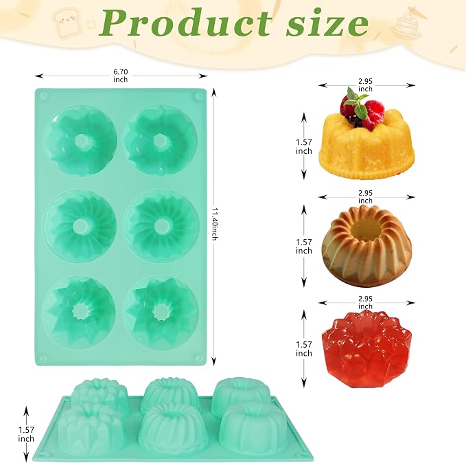Zorazio 3Pcs Silicone Fluted Tube Cake Pan, Non-stick Mix Mini Baking Mold for Cupcake Cornbread Brownie Jello, 6-Cavity Fluted Tube Cake Pan