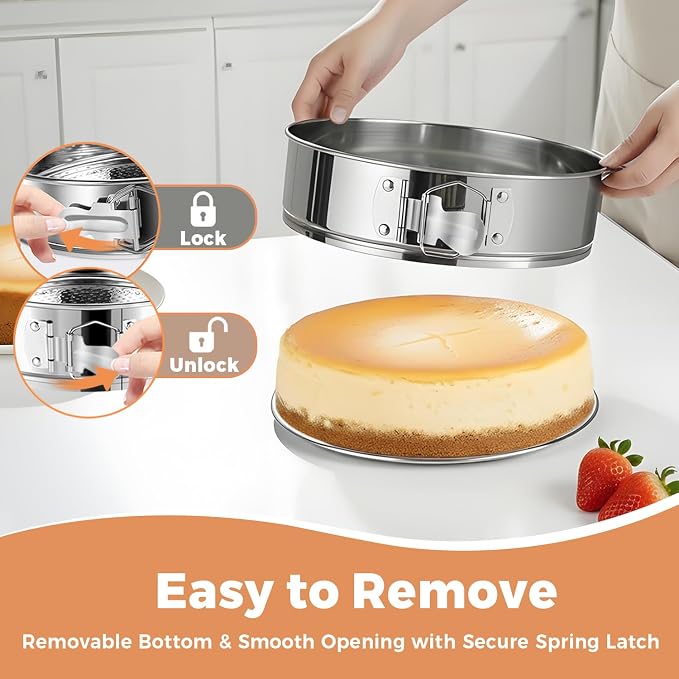 Non-toxic Springform Pan 9 Inch Nonstick Cheesecake Pan with Sleeve | Leakproof Spring Form Pan for Cheesecake, Stainless Steel 9 Inch Springform Pan, Cheese Cake Pans for Baking and Water Bath