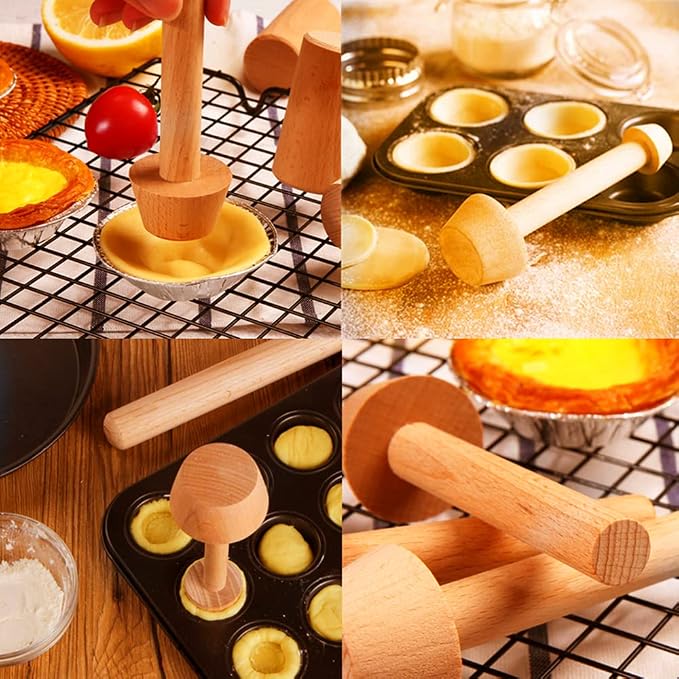 3 Pieces Wooden Tart Tamper Set Double Side Pastry Dough Tamper Egg Tarts Tamper Pastry Tools DIY Cake Pastry Tools for Making Egg Tart, Pasta, Cheesecakes Dessert Kitchen Baking Tools