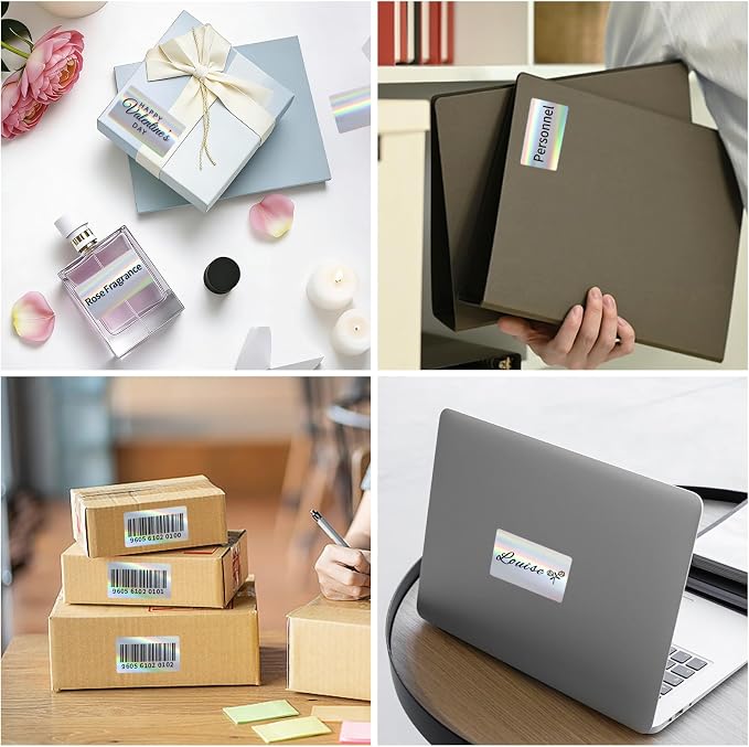 500Pcs 2.25"x1.25" Holographic Thermal Labels, Rectangle Thermal Printer Labels, Waterproof Direct Thermal Stickers for Logo Design, Name/Price Tag, QR Code, Address