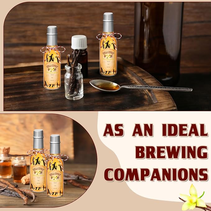 Tioncy 16 Pcs Empty Vanilla Extract Bottles for Homemade Vanilla Jar Glass Bottle with Cap, Shrink Band, Sticker DIY Crafts Wedding Gift Food Storage Canister for Bean(Silver,5 oz)