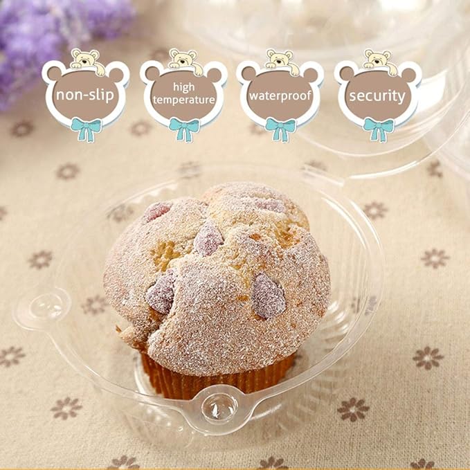 Cupcake Holders Individual,50 PC Cupcake Containers Disposable Clear Plastic Single Muffin Dome Holders Cases Individual Cupcake Boxes Bulk (white, 50 pcs)