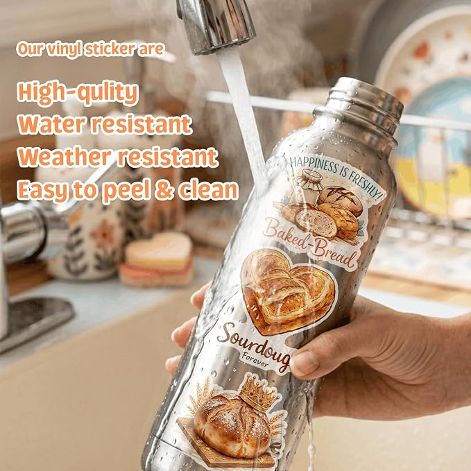 100pcs Sourdough Stickers Pack, Funny Bread Sticker, Bakery Stickers, Baking Stickers for Jar Water Bottle Laptop Scrapbooking Phone Decoration, Lover Baking Gifts