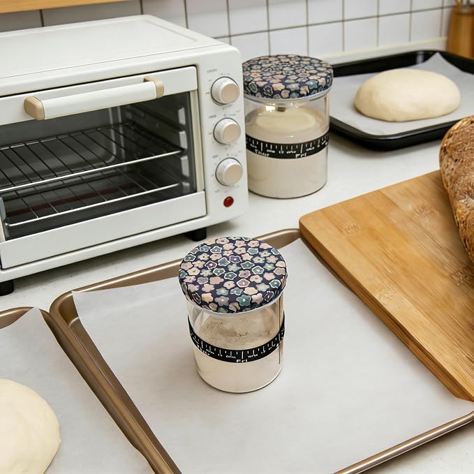 6Pcs Sourdough Starter Jar Cover 4 IN,Reusable Beeswax Bowl Covers,100% Organic Cotton & Natural Beeswax,Cotton Bread Fermentation Container,Bread Baking Supplies,Suitable for 3-4 In Mason Jars