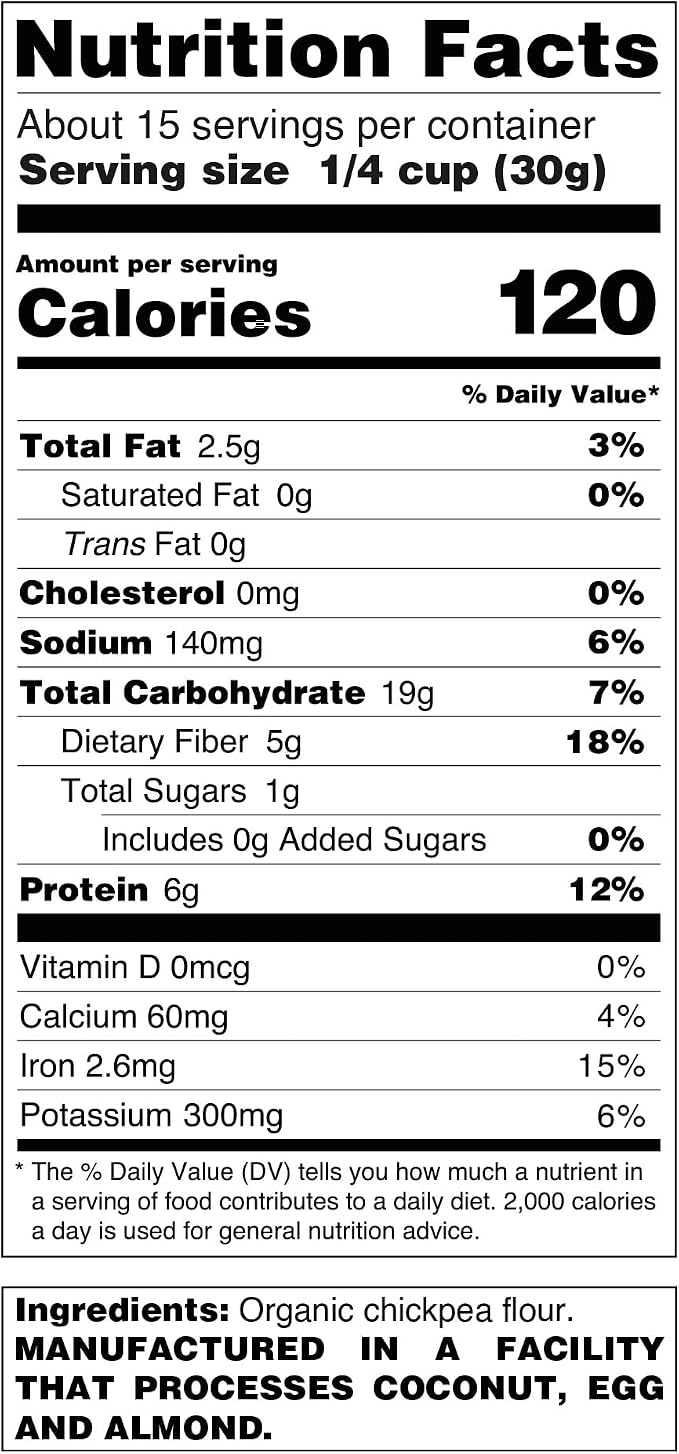 Organic Chickpea Flour 1lb (454 g) USDA Organic Gluten Free Grain free Non GMO Kosher Pack of 1 | Just About Foods