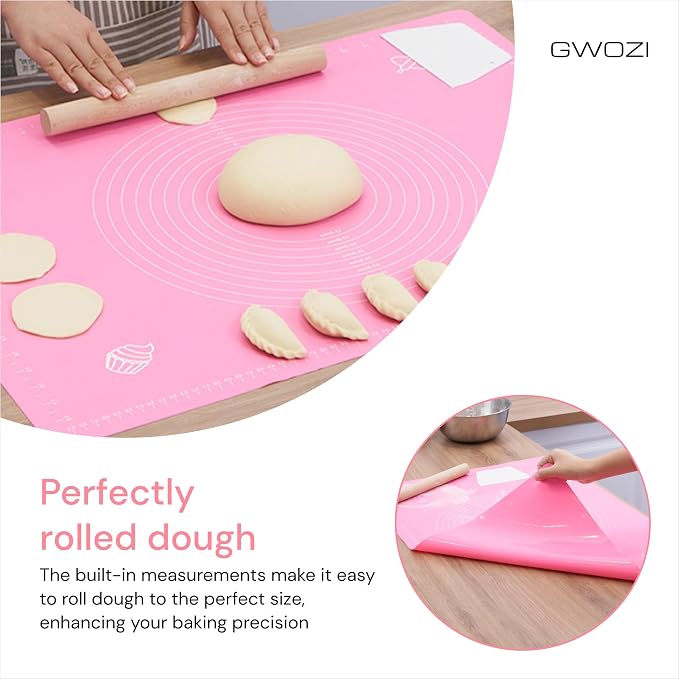 Silicone Baking Mats - Non Slip Pastry Mat for Rolling Dough - Silicone Mats for Baking with Measurements - Kneading Dough Mat, 11.8x15.7 Inches