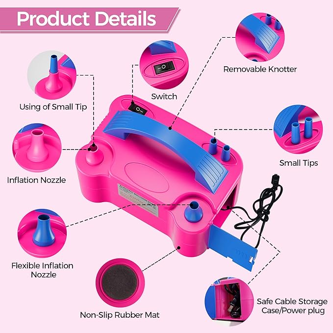 Balloon Pump - Electric Dual Nozzle Air Pump for Balloon, Portable Balloon Blower Save Time and Effort, Balloon Inflator for Parties and Decorations - 110V-120V, 600W