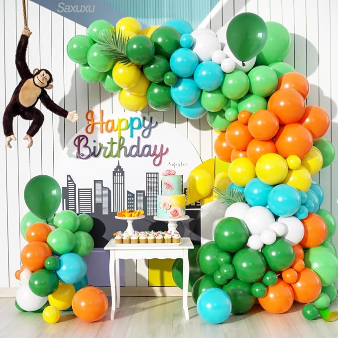 Colorful Balloon Arch Kit, Green White Orange Balloons Garland Arch Kit, Matte Teal Yellow White Light Green Balloons For Birthday Baby Shower Zoo Theme Party Wedding Bachelorette Decorations