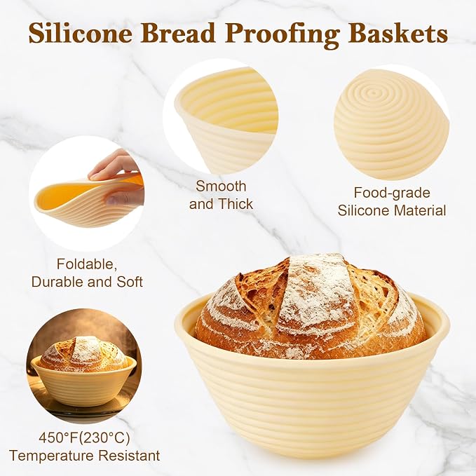 4 Pack Silicone Banneton Bread Proofing Baskets, 5" Collapsible Non-Stick Sourdough Proofing Bowls for Bread Baking, Round Dough Rising Baskets