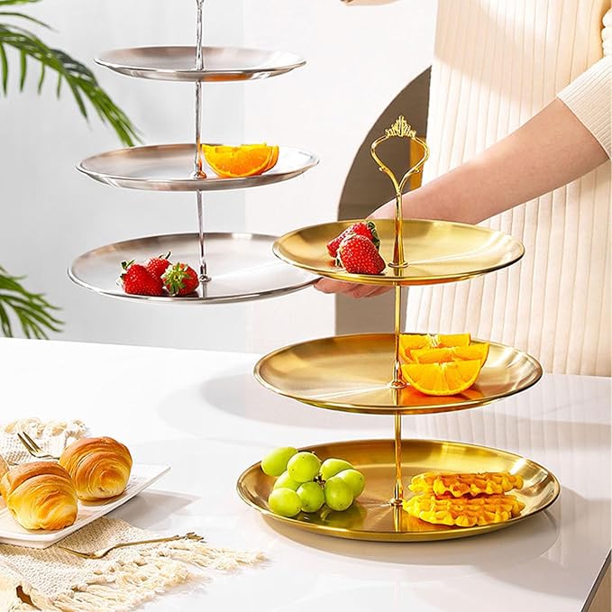 Stainless Steel 3 Tier Cupcake Stand, Tiered Trays Three Layer Cake Stand 3 Tier Serving Tray Platters for Pastry Dessert Candy Fruit Tea Party Wedding Platter (Gold)