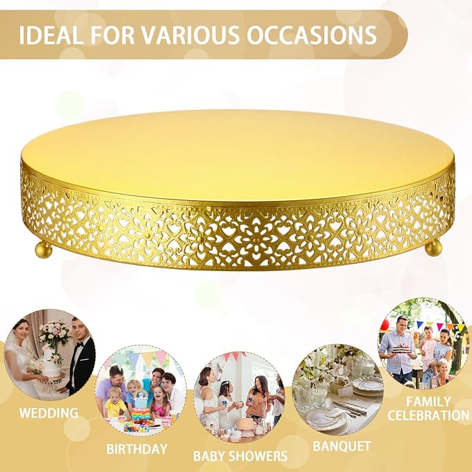 Wenqik Cake Stand 14 Inch Round Metal Cupcake Dessert Wedding Cake Stand Cookies Display Holder Fruit Serving Tray for Table Wedding Birthday Anniversary Party (Gold)