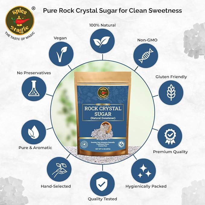 Spice Magic Rock Sugar Crystal,14 oz (400g) I Premium Natural Cane Sugar Crystals, Perfect for Tea, Coffee, Cocktails, and Desserts