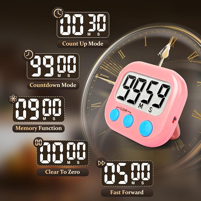 12 Pack Digital Kitchen Timer Small Classroom Timers for Kids Teachers (Blue&Pink)
