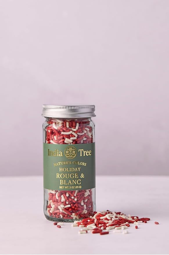India Tree Nature’s Colors Cake Decorations Rouge & Blanc Sprinkles in Glass Jar, Plant-Based Food Coloring, Non-GMO, No Artificial Dyes, Baking and Dessert Topping, 3 oz