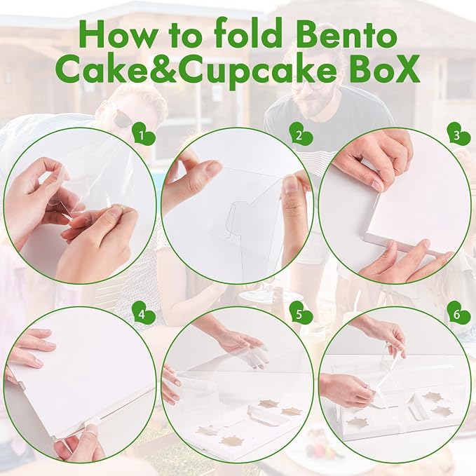 JCD 3pcs Clear Cupcake Boxes Combo,Cake and Cupcakes Box 1+4 Bento Box with Clear Window Bento Boxes Fit 4 Cupcake and 1 Mini Cake for Valentine Wedding Birthday Party Bakery Supplies(1+4/3Pcs)
