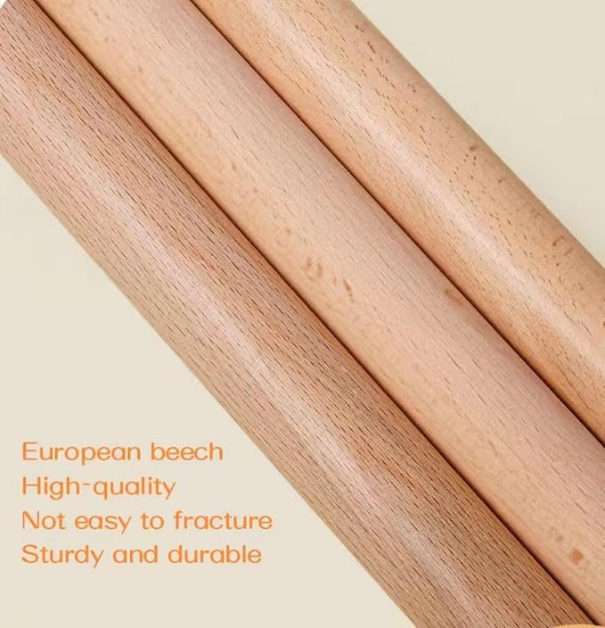 3-Piece Set French Wooden Rolling Pin and Silicone Baking Mat Set for Baking,Dough Roller for Cookie,Fondant,Pizza Pie Crust, Pastry,16 Inches (Beechwood +Red mat)
