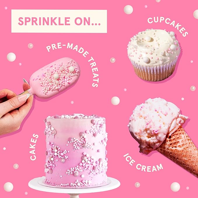 Fancy Sprinkles Bubble Bath Sprinkles | Pastel Pink & White Candy Pearls, Nonpareils & Sugar Pearls | Cake & Cupcake Decorating | Baby Shower, Bridal & Bachelorette | 1 Pack (0.5c)