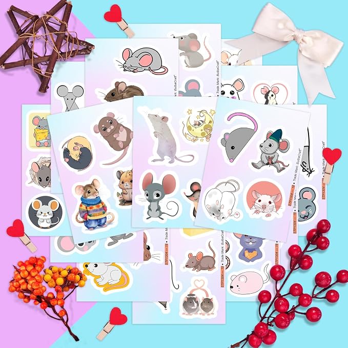 100Pcs Mouse Stickers for Water Bottle and Laptop - Mouse Party Supplies & Decorations, Waterproof Vinyl Decals, Cute Animal and Rodent Stickers, Gifts for Women & Men