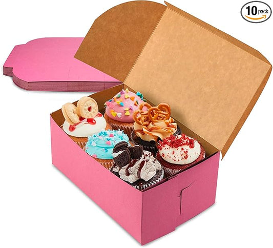 Fit Meal Prep [10 Pack] Pink Bakery Boxes 6x4.5x3 Pastry Box for Cupcakes, Desserts, Cookies, Candies, Ideal Packaging for Bakeries, Home-made Baked Favors, Gifts