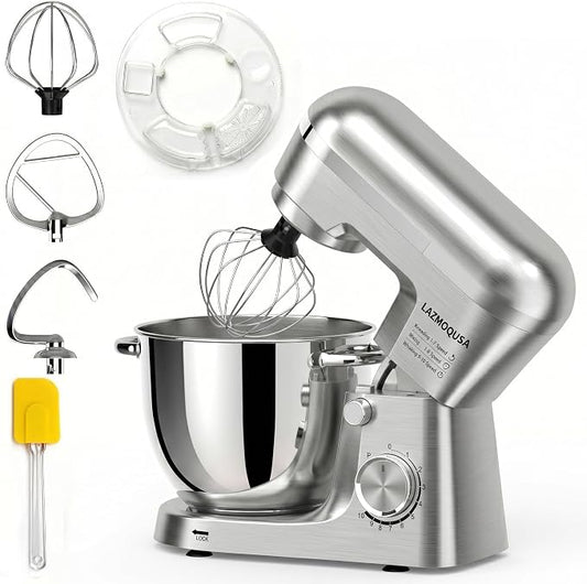 6in1 Stand Mixer with 6.5 Quart Bowl, 660W 10+p Speeds Kitchen Food Mixer Tilt-Head Bread Dough and Cake Mixers for Home Daily (Sliver)