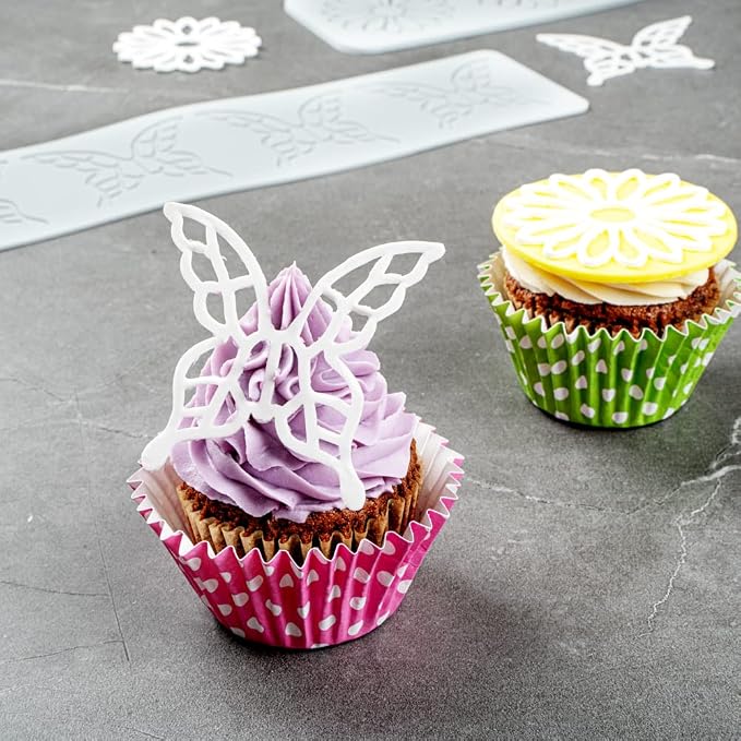 Restaurantware Pastry Tek Fondant Impression Mat 1 Reusable Fondant Embosser - Butterfly Pliable Gray Silicone Cake Impression Mat Dishwashable For Cake Decoration