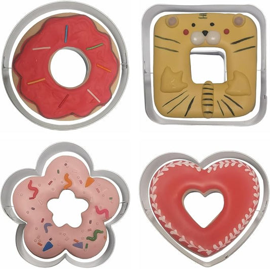 4-Piece Linzer Cookie Cutters Set - Stainless Steel Large Fondant Biscuit Molds for Birthday Party, Graduation, Christmas, and Holiday Baking DIY (Round, Square, Heart, Flower)