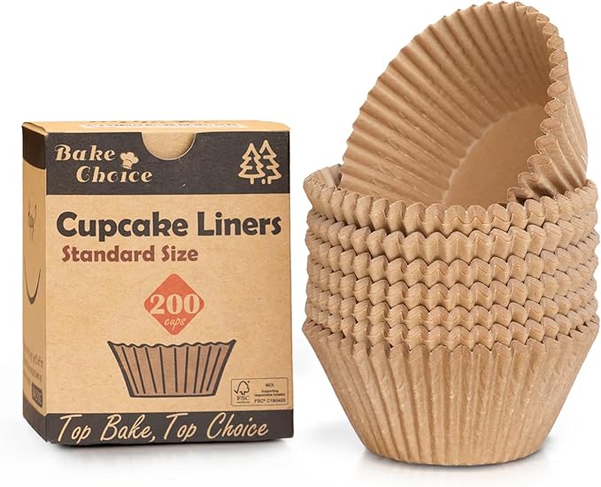 Bake Choice Non-stick 200pcs Standard Cupcake Liners for Baking, Natural, Food-grade Cupcake Wrapper, Greaseproof Parchment Muffin Liners