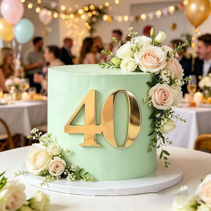 Acrylic Forty Cake Topper, Gold Number 40 Cake Side Decoration, Happy 40th Birthday Cake Picks Decoration, Hello 40, 40th Anniversary Party Cake Charm Decor Supplies