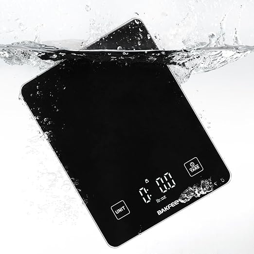 100% Waterproof Food Scale, IP67 Digital Kitchen Scale, Rechargeable (USB-C), 1g/0.1oz Precision, 22lb Capacity, Tempered Glass, LED Display, for Baking, Cooking, Making Sourdough Bread, Black