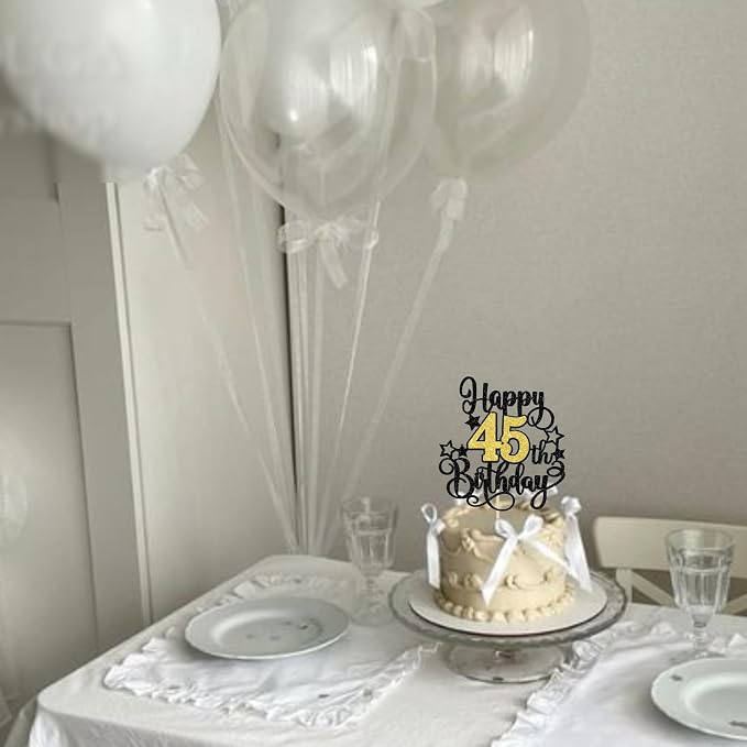 1 PCS Happy 45th Birthday Cake Topper Black Gold Glitter Cheers to 45 Years Birthday Cake Pick Hello 45 Fabulous Cake Decoration for Happy 45th Birthday Anniversary Party Decorations Supplies