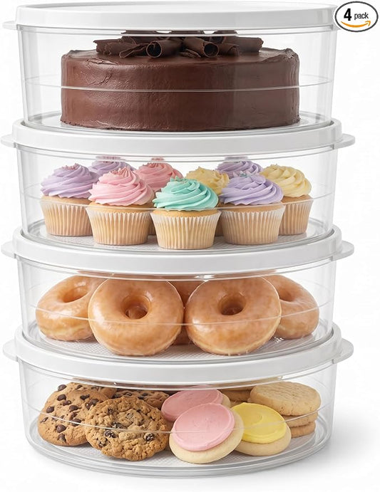 Evelots 4-Pack 10-Inch Airtight Food Storage Container with Lid - Portable Carrier for Pies, Cakes, Cupcakes & More - BPA-Free Clear Plastic - Secure & Easy Transport