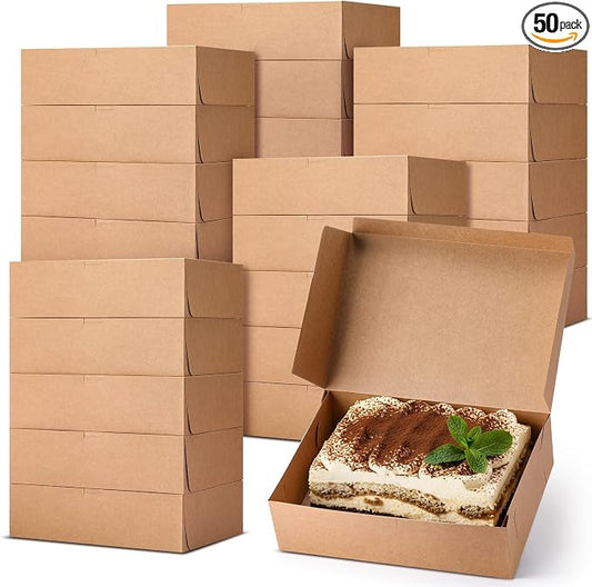 50 Pcs Non-window Bakery Boxes 14 x 10 x 4 Inch Kraft Paperboard Cake Box 1/4 Sheet Brown Rectangle Bakery Pastry Supplies for Cookies, Chocolate, Party Gift, and At-home Bakers