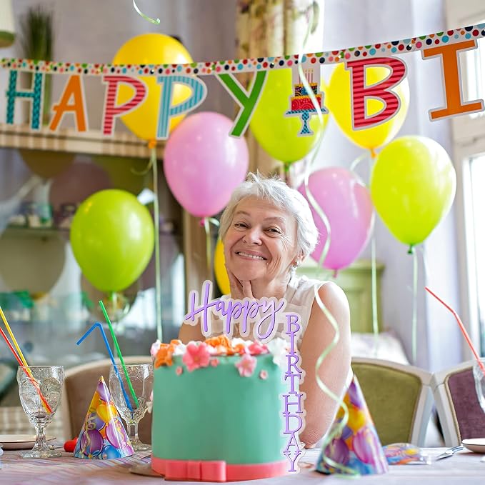 6 Pieces Acrylic Happy Birthday Cake Toppers Decoration Right Angled Shape Vertical Cake Pick Decor Party Supplies for Adults Friends