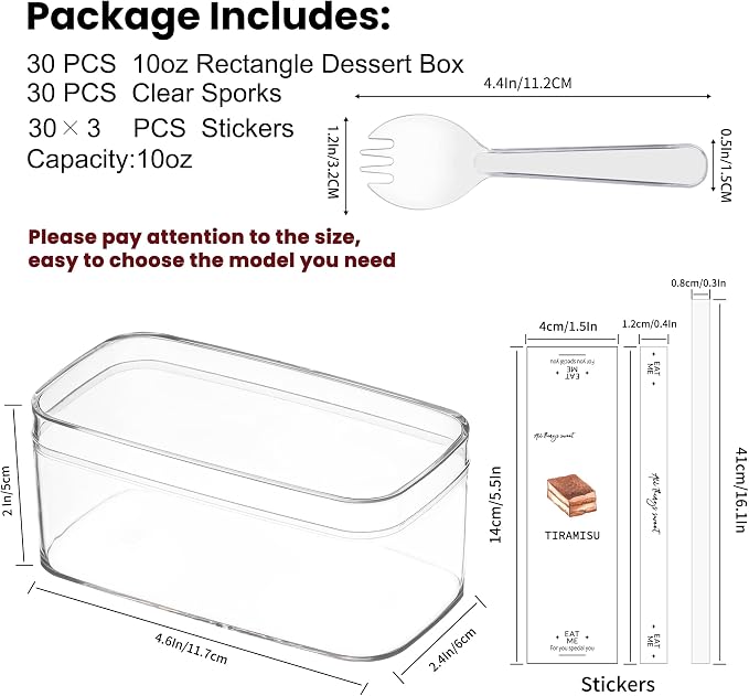 10oz Plastic Dessert Cups with Lids and Sporks,Stickers,Tiramisu Containers,Cookie Containers,Clear Food Containers for Fruit,Pudding,Mousse, Tiramisu Cups With Lids