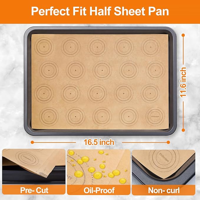 Macarons Cookie Parchment Paper Sheets Template, Pre-cut Circle Printed Half Sheet Parchment Baking Paper sheet, Non-Stick & Easy Clean unbleached Parchment Paper Sheets for Baking,100 Sheets