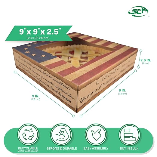 Southern Champion Tray 2482 USA Kraft Paperboard Flag Design Print Window Bakery Box, 9" Length x 9" Width x 2-1/2" Height (Case of 150)