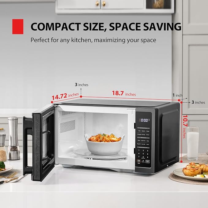 TOSHIBA ML4-EM09PA(BS) Small Countertop Microwave Oven with 6 Auto Menus, Mute Function, Child Lock, Kitchen Essentials for Dorm, 0.9 Cu Ft, 10.6 Inch Removable Turntable, 900W, Black Stainless Steel