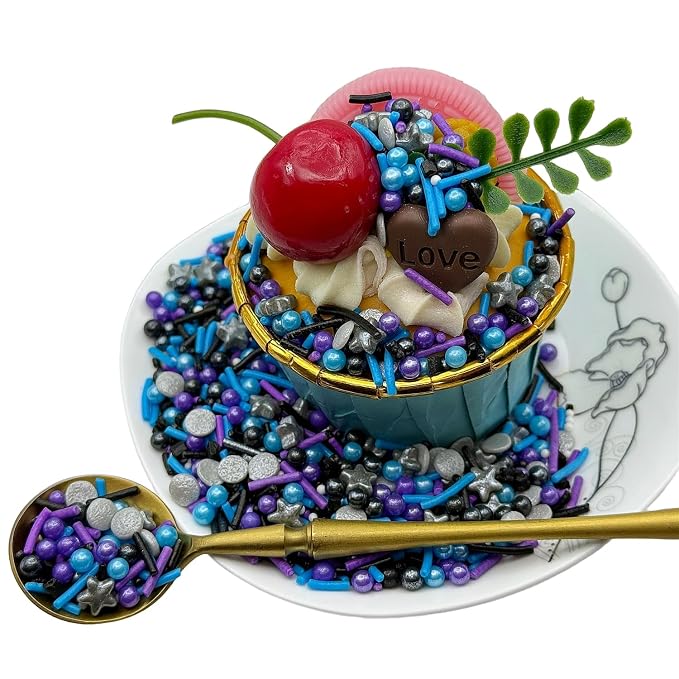CandiJumpin Black Blue and Purple Pearl Sprinkles, Edible Pearls and Jimmies Mix Galaxy Sprinkles Crunchy Jimmies Edible Pearls for Cake Decorating Pearl Decoration for Baking Baby Shower Party Birthday Wedding Christmas Supplies 3 OZ