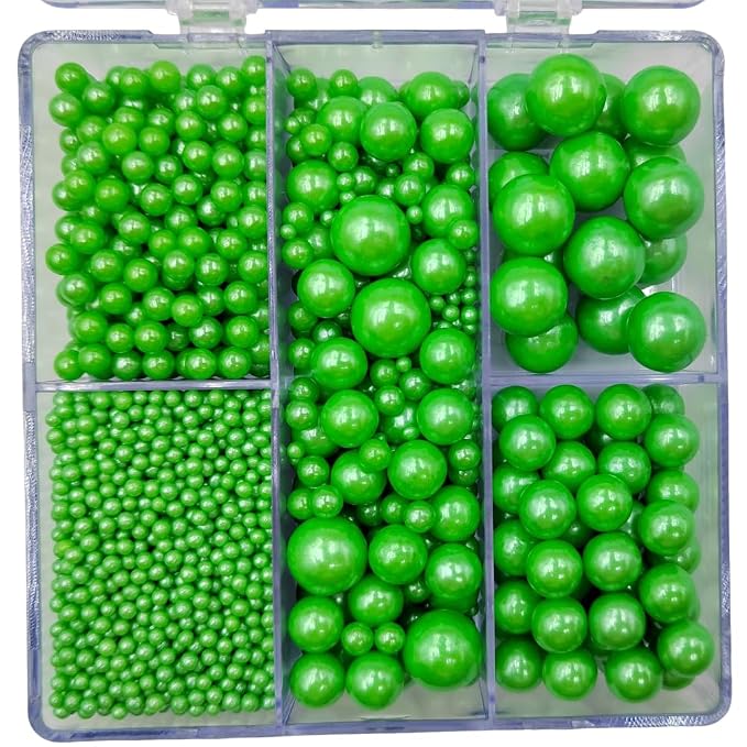 Green Pearl Sprinkles for Baking, 4 Sizes Mix Size, Edible Pearls for Cupcake Topper, Ice Cream, Cookie, Donuts, Cake Decorating (2mm, 4mm, 7mm, 10mm)