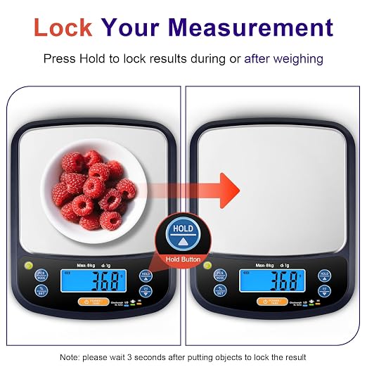 THINKSCALE Digital Kitchen Scale 17.6lb/8kg, Removable Stainless Steel Pan | Food Scale with Baker's % Percentage, IPX6 Waterproof, Tare Function for Baking, Cooking, Meal Prep, USB Adapter Included