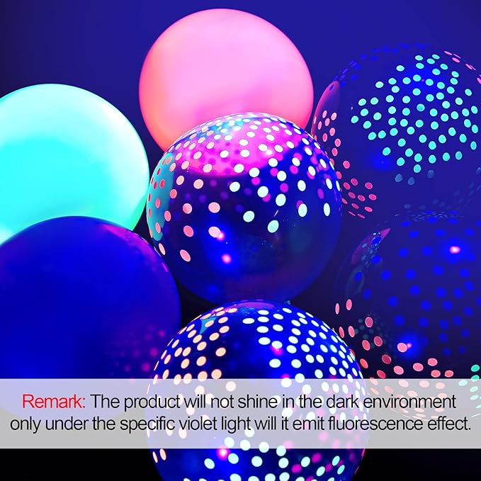 Skylety 32 Pcs Glow in The Dark Party Supplies Neon Party Favors with 25 Fluorescent Balloon 6 Rolls 98.4 ft UV Blacklight Luminous Tape 14.4 ft Neon Streamer Garland for Adults(Classic Dot)