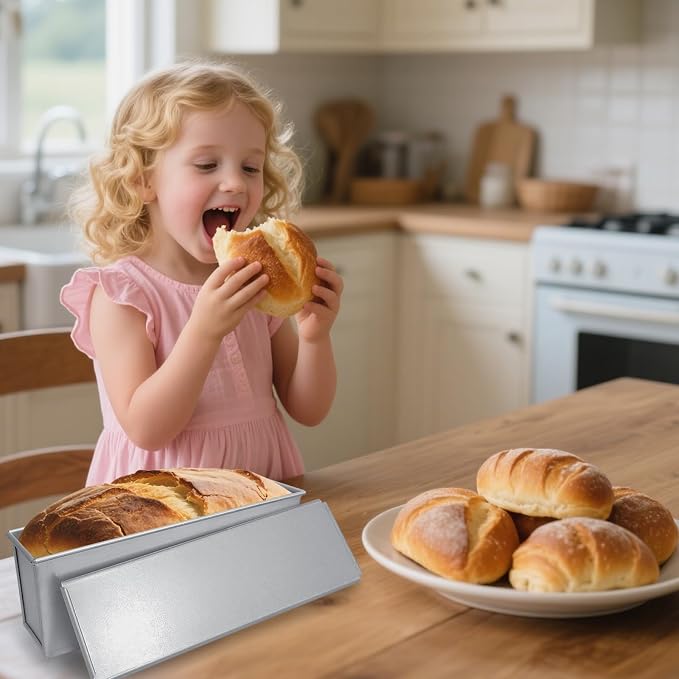 4 Pcs 2 lb Pullman Loaf Pan with Dough Scrapers 13 x 4 Inch Silver Baking Mold Nonstick Coating Pan with Lid for Baking, Bread Toast, for Oven Use
