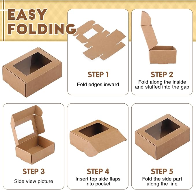 Zonon 60 Pcs Soap Boxes for Homemade Packaging, Mini Kraft Boxes with Window for Bakery Candy Soap Making Gift Packaging, 3.7x2.6x1.4 Inch (Kraft Color)