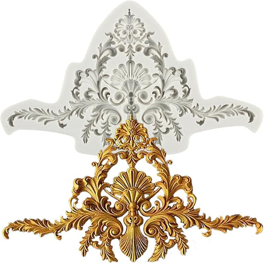 Baroque Style Curlicues Scroll Lace Fondant Silicone Molds Relief Flower Mold Filigree Mold 3D Sculpted Flower For Sugar Cake Decorating Cupcake Topper Chocolate Gum Paste Candy Polymer Clay