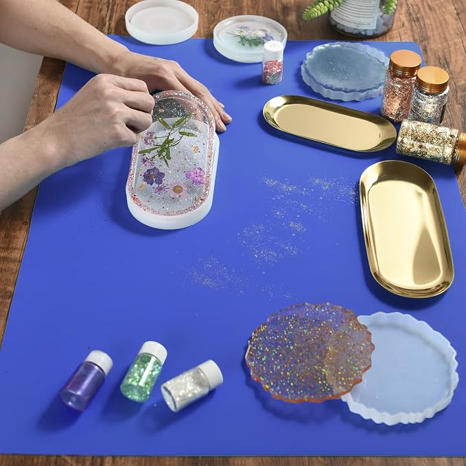 Sapid Extra Large Silicone Sheet for Crafts, Thick Silicone Jewelry Casting Mats, Nonstick Nonslip Silicon Mat for Epoxy Resin, Art Painting, Heat- Resistance Counter Mat (20"×27.9", Dark Blue)