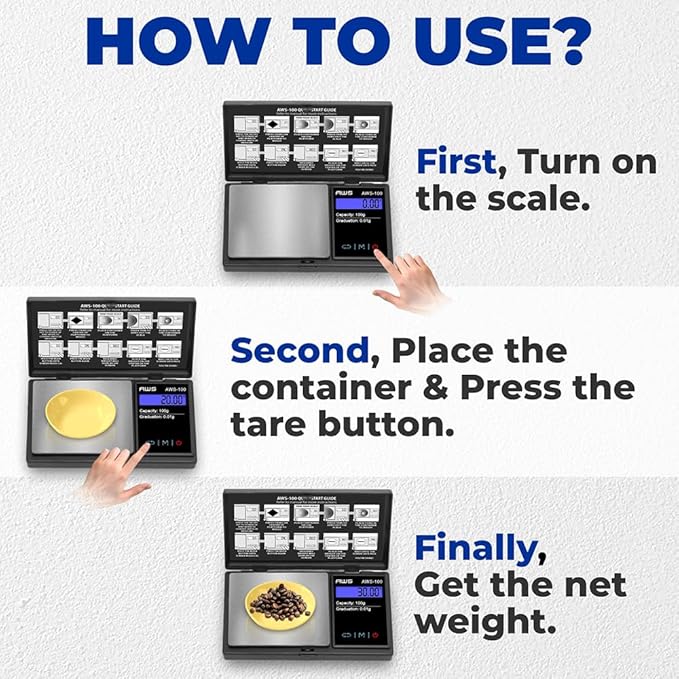 Series Digital Pocket Weight Scale, Stainless-Steel Backlit LCD 100g x 0.01g, (Black), AWS-100-Black - AMERICAN WEIGH SCALES