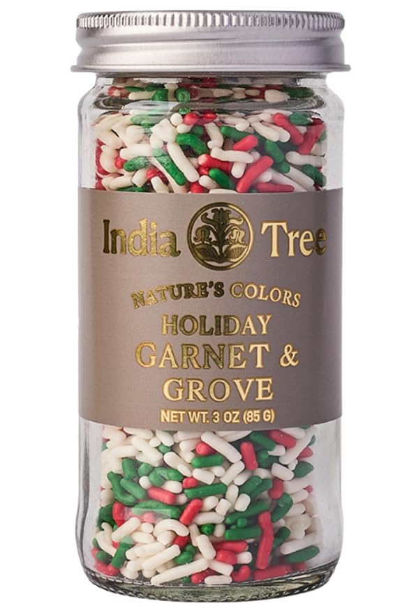 India Tree Nature’s Colors Cake Decorations Garnet & Grove Sprinkles in Glass Jar, Plant-Based Food Coloring, Non-GMO, No Artificial Dyes, Baking and Dessert Topping, 3 oz